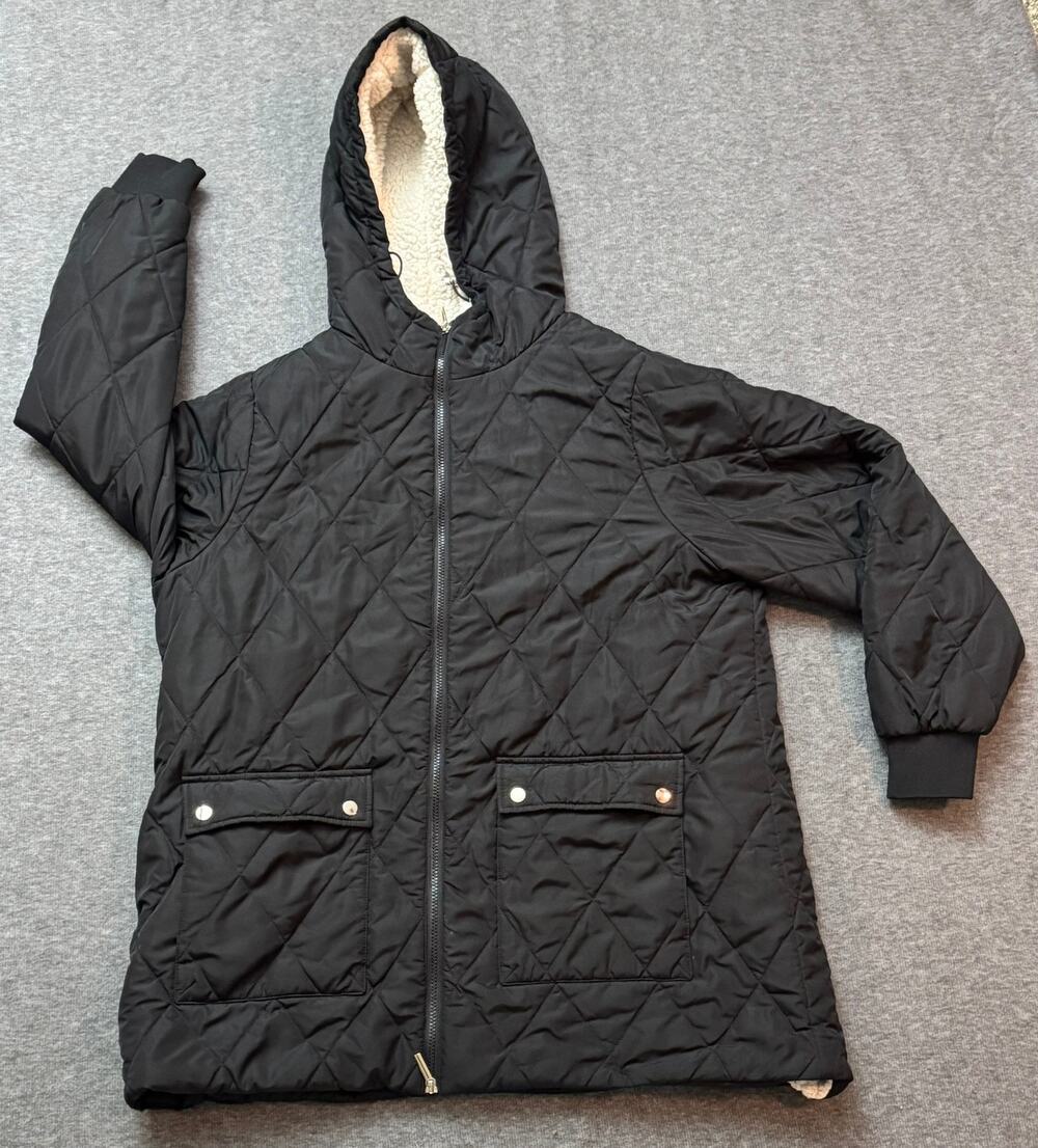 EVANS Quilted Black Jacket - Sherpa Lined - Warm - Women's Plus Size 20